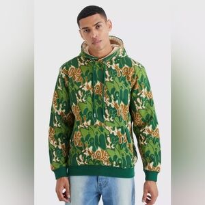 Boohoo Man Camo All Over Print Hoodie NWT Size Small Green Brown